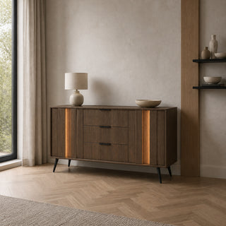 LUMA OAK MEDIUM Komoda z trzema szufladami i LED — zdjęcie 2