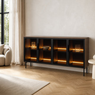SOLA OAK MEDIUM Witryna niska czterodrzwiowa Dąb Dunin LED — zdjęcie 2
