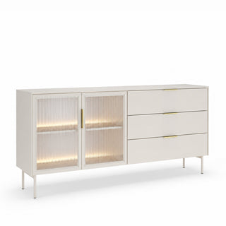 LUMA WHITE komoda-witryna kaszmirowa z LED 181 cm — zdjęcie 1