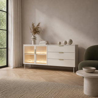 LUMA WHITE komoda-witryna kaszmirowa z LED 181 cm — zdjęcie 2